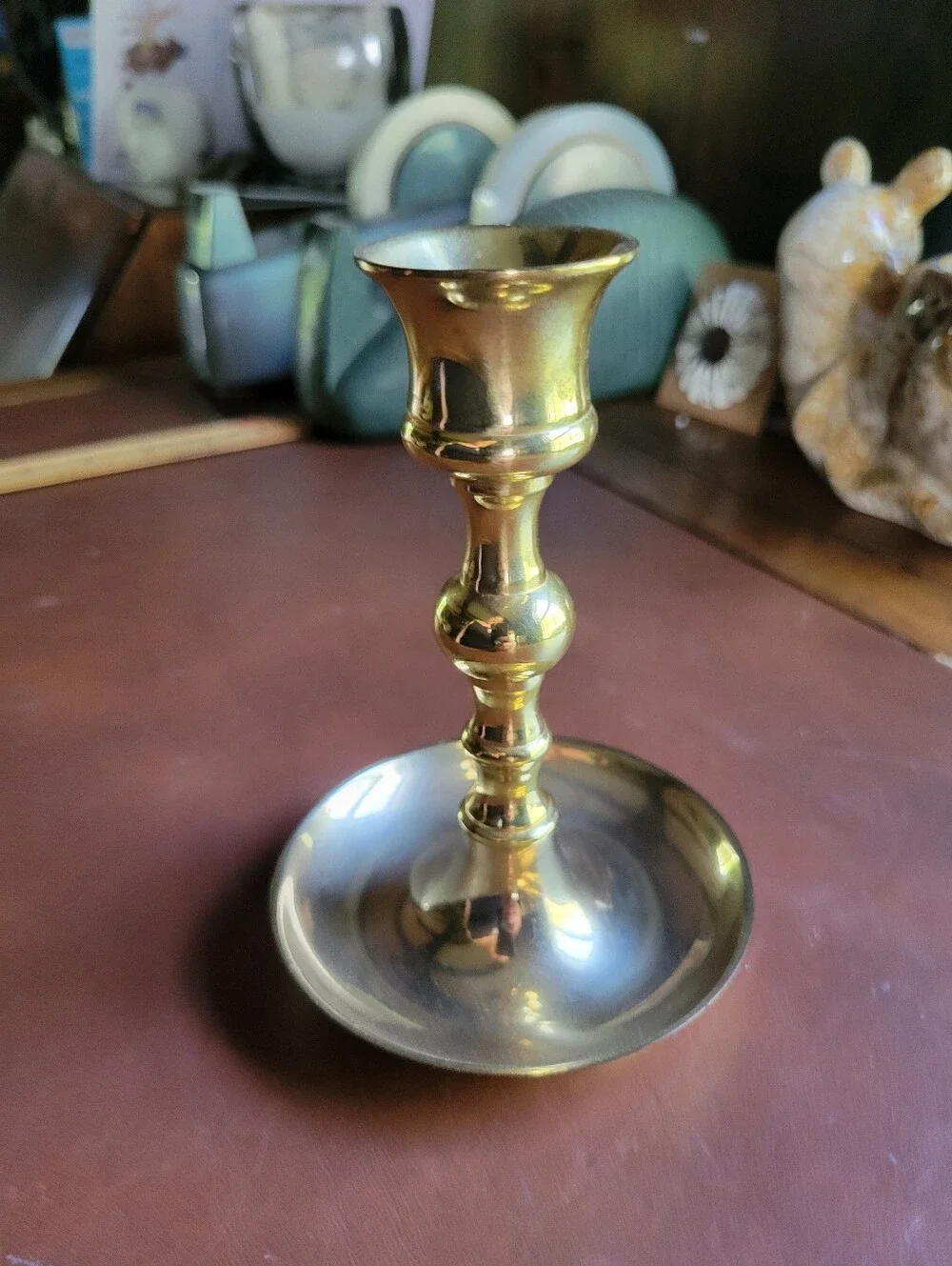Round Saucer Base Candlestick Holder- India-fine Quality Lacquered Brass